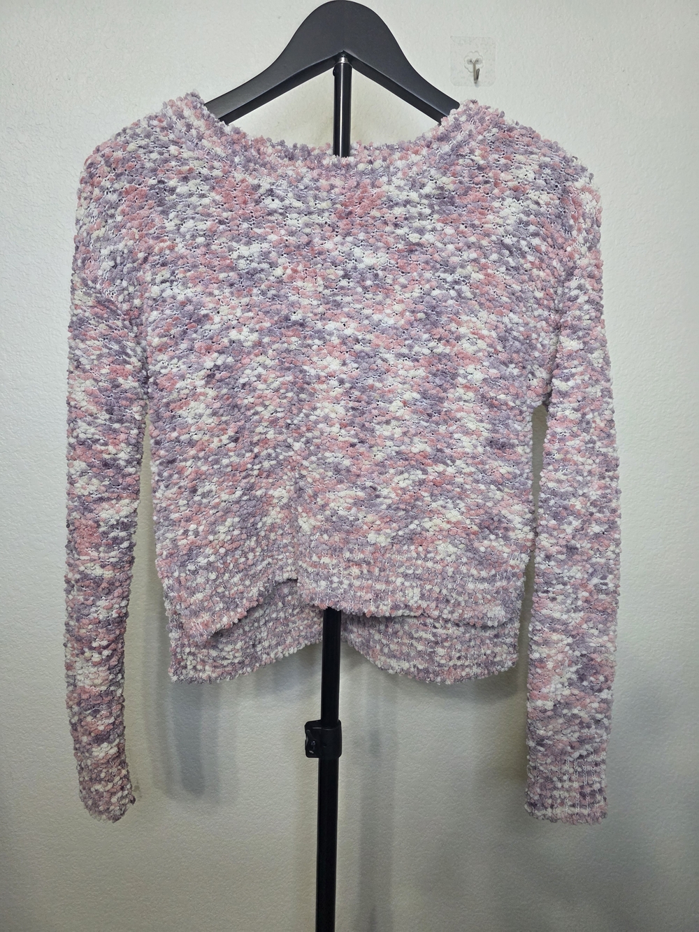 Candie's Popcorn Chenille Knit Sweater Pastel Pink Purple Cream Size Small
